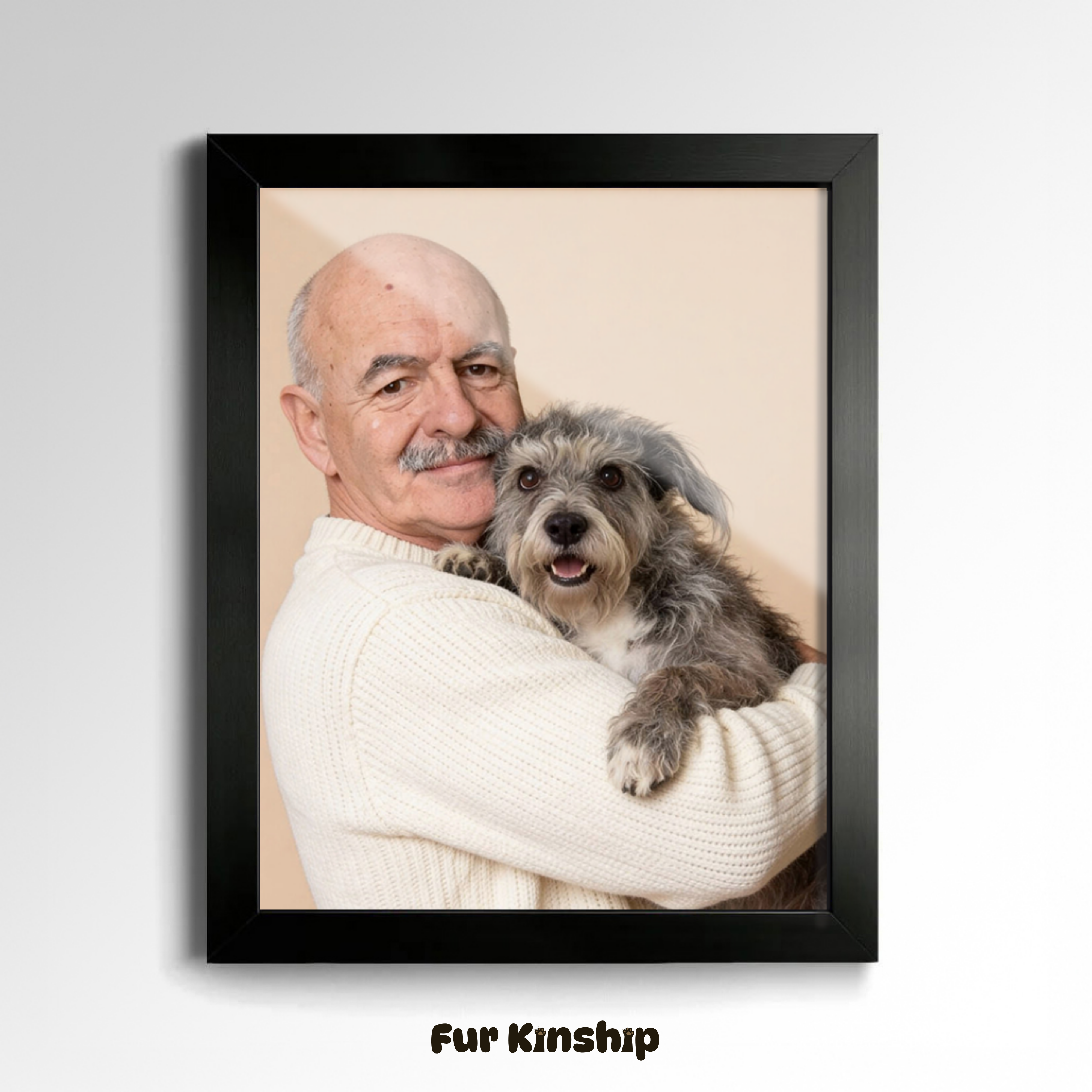 Fur Kinship Custom Pet & Owner Portrait from Photo, Personalized Dog & Cat Portrait Poster Print Wall Art for Pet Lovers (Soft Cream Background) (Frame Not Included)