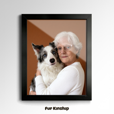 Fur Kinship Custom Pet & Owner Portrait from Photo, Personalized Dog & Cat Portrait Poster Print Wall Art for Pet Lovers (Warm Brown Background) (Frame Not Included)