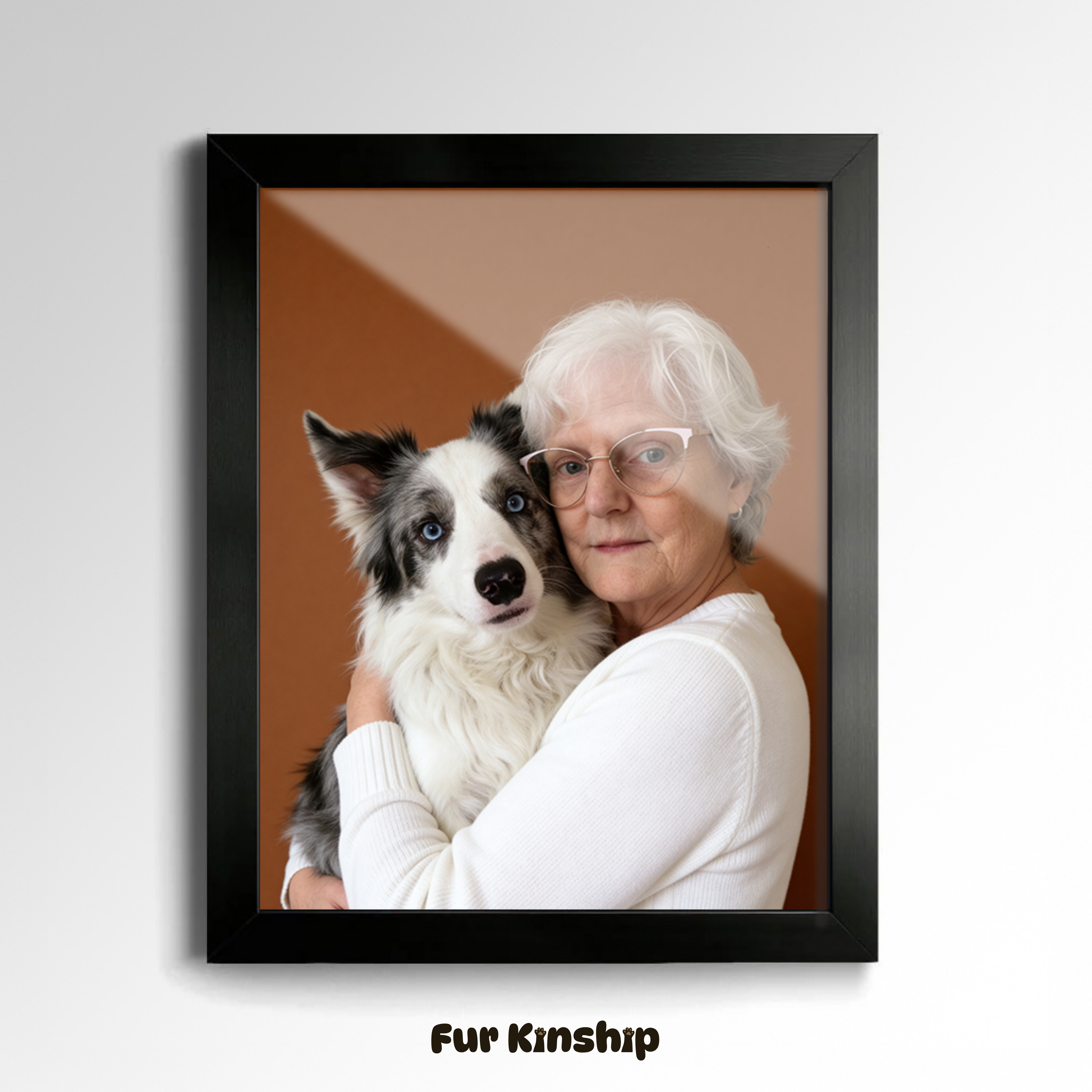 Fur Kinship Custom Pet & Owner Portrait from Photo, Personalized Dog & Cat Portrait Poster Print Wall Art for Pet Lovers (Warm Brown Background) (Frame Not Included)