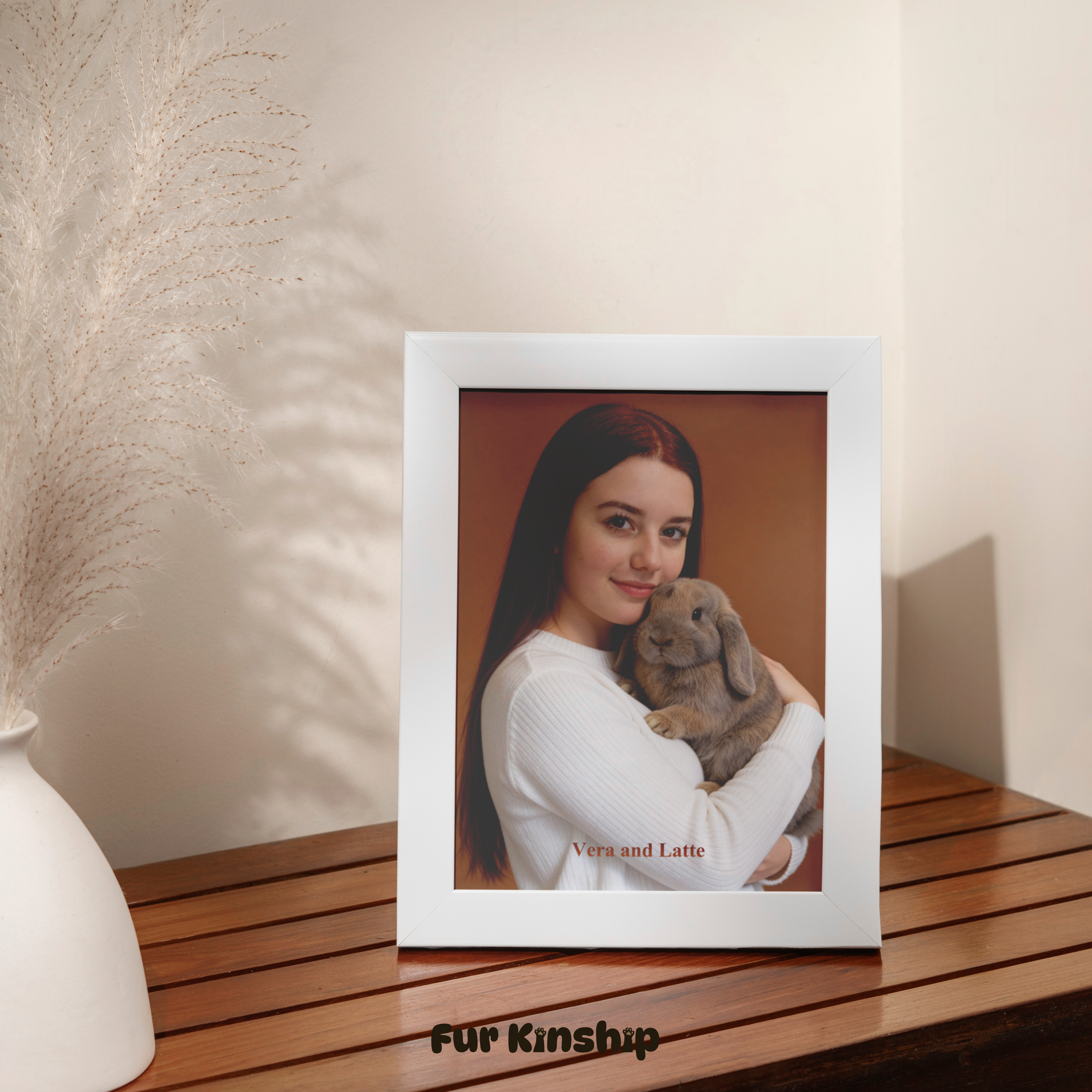Fur Kinship Custom Pet & Owner Portrait from Photo, Personalized Dog & Cat Portrait Poster Print Wall Art for Pet Lovers (Warm Brown Background) (Frame Not Included)