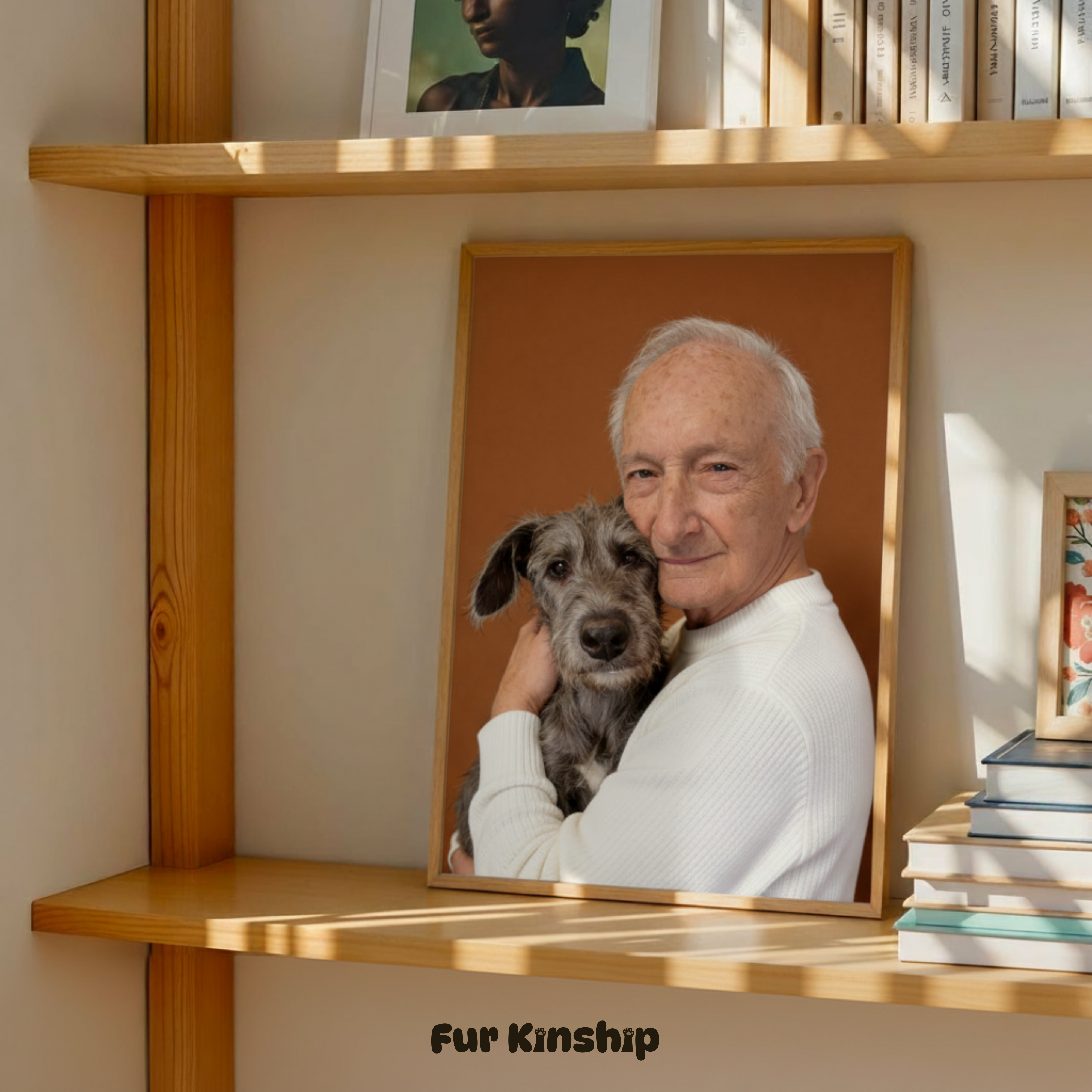 Fur Kinship Custom Pet & Owner Portrait from Photo, Personalized Dog & Cat Portrait Poster Print Wall Art for Pet Lovers (Warm Brown Background) (Frame Not Included)
