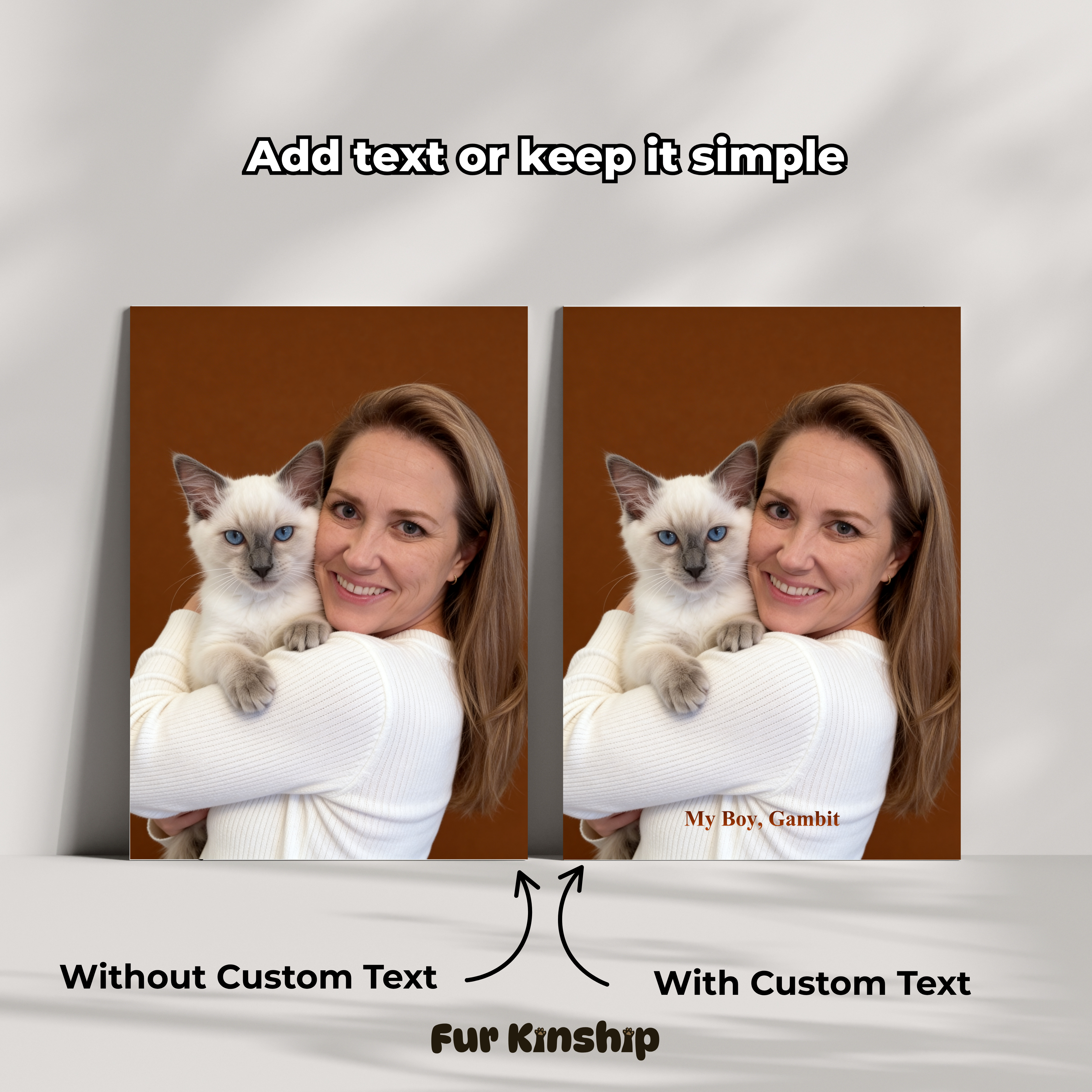 Fur Kinship Custom Pet & Owner Portrait from Photo, Personalized Dog & Cat Portrait Poster Print Wall Art for Pet Lovers (Warm Brown Background) (Frame Not Included)