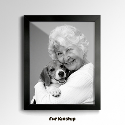Fur Kinship Custom Black & White Pet & Owner Portrait from Photo, Personalized Dog & Cat Portrait Poster Print Wall Art (Timeless Bond Style)