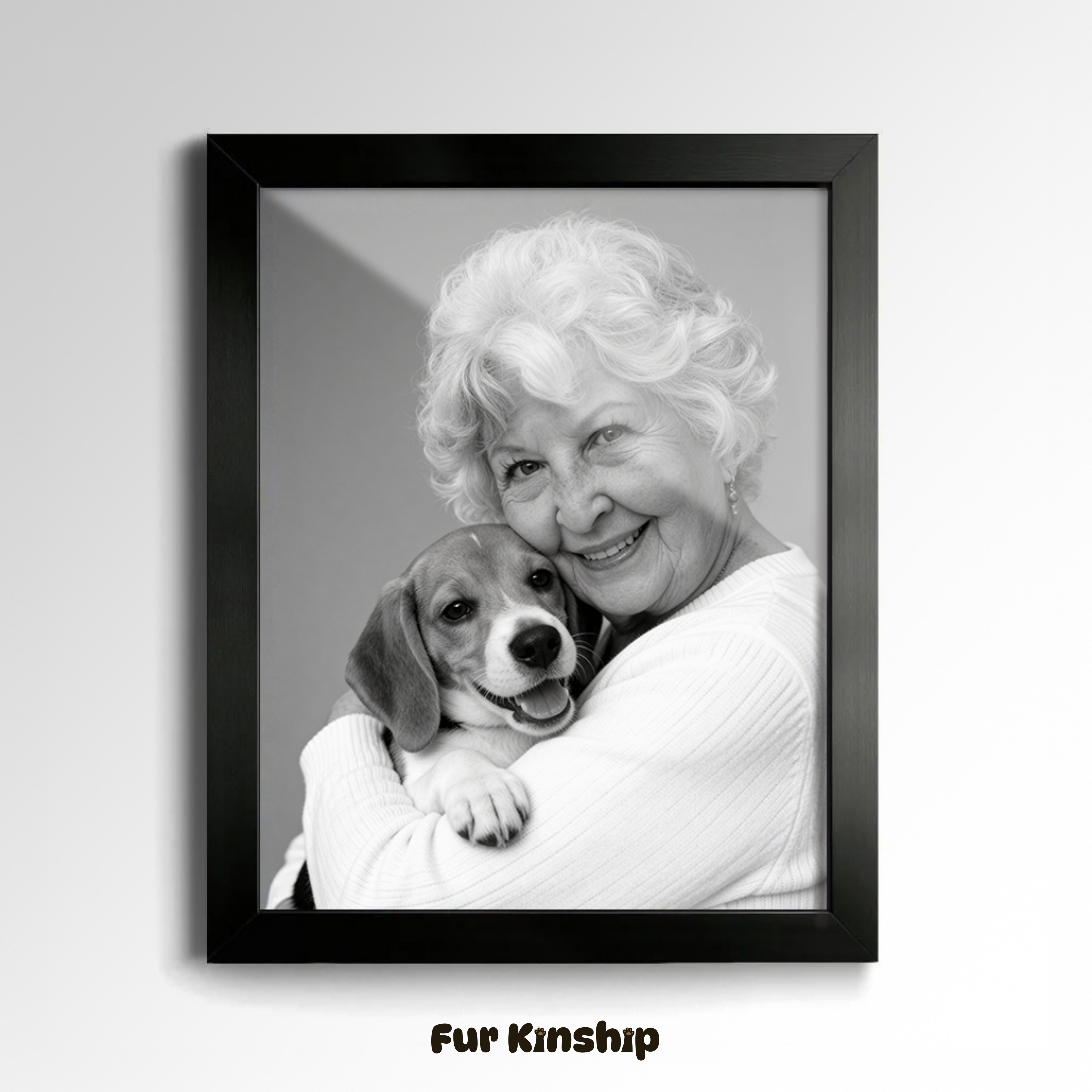 Fur Kinship Custom Black & White Pet & Owner Portrait from Photo, Personalized Dog & Cat Portrait Poster Print Wall Art (Timeless Bond Style)
