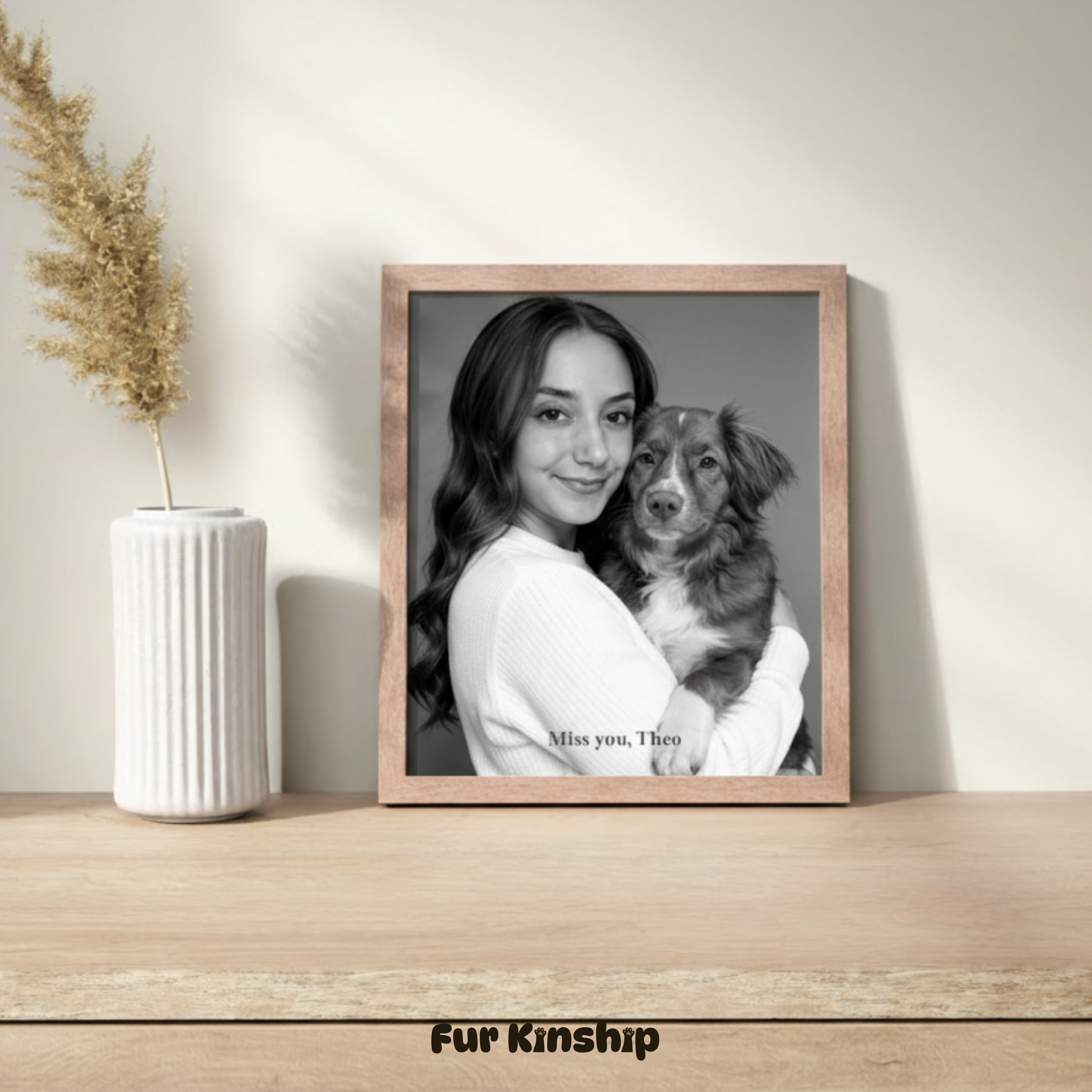 Fur Kinship Custom Black & White Pet & Owner Portrait from Photo, Personalized Dog & Cat Portrait Poster Print Wall Art (Timeless Bond Style)