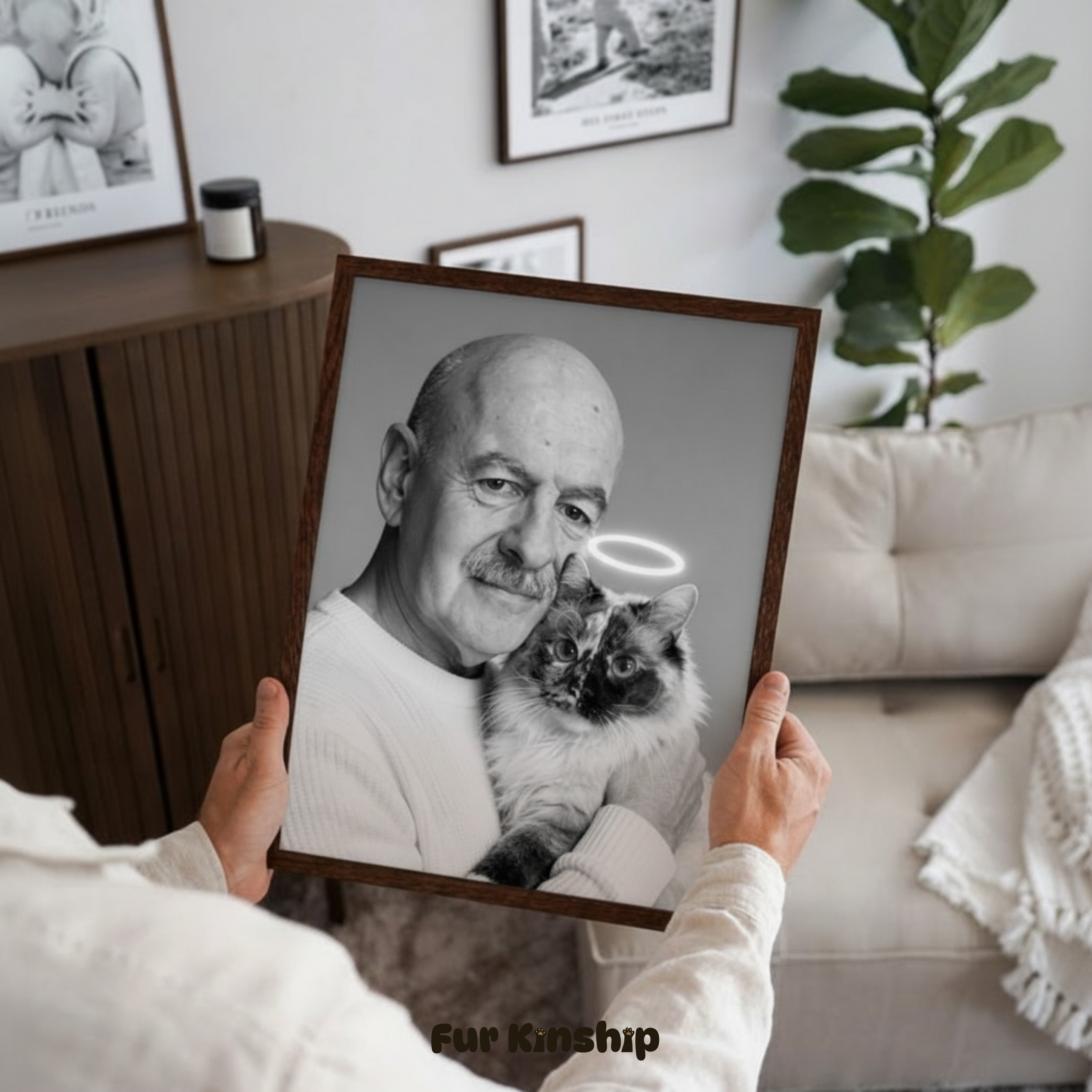 Fur Kinship Custom Black & White Pet & Owner Portrait from Photo, Personalized Dog & Cat Portrait Poster Print Wall Art (Timeless Bond Style)