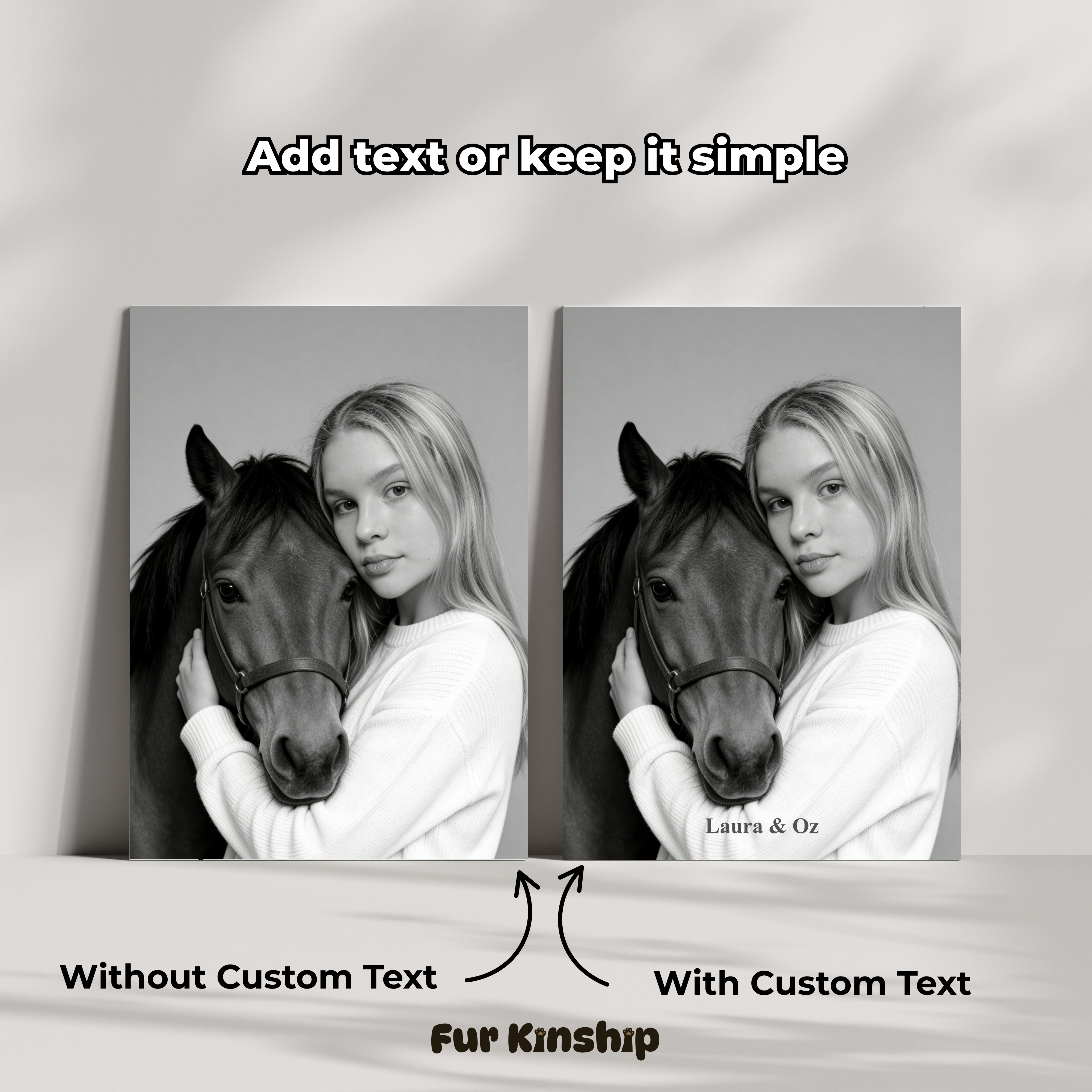 Fur Kinship Custom Black & White Pet & Owner Portrait from Photo, Personalized Dog & Cat Portrait Poster Print Wall Art (Timeless Bond Style)