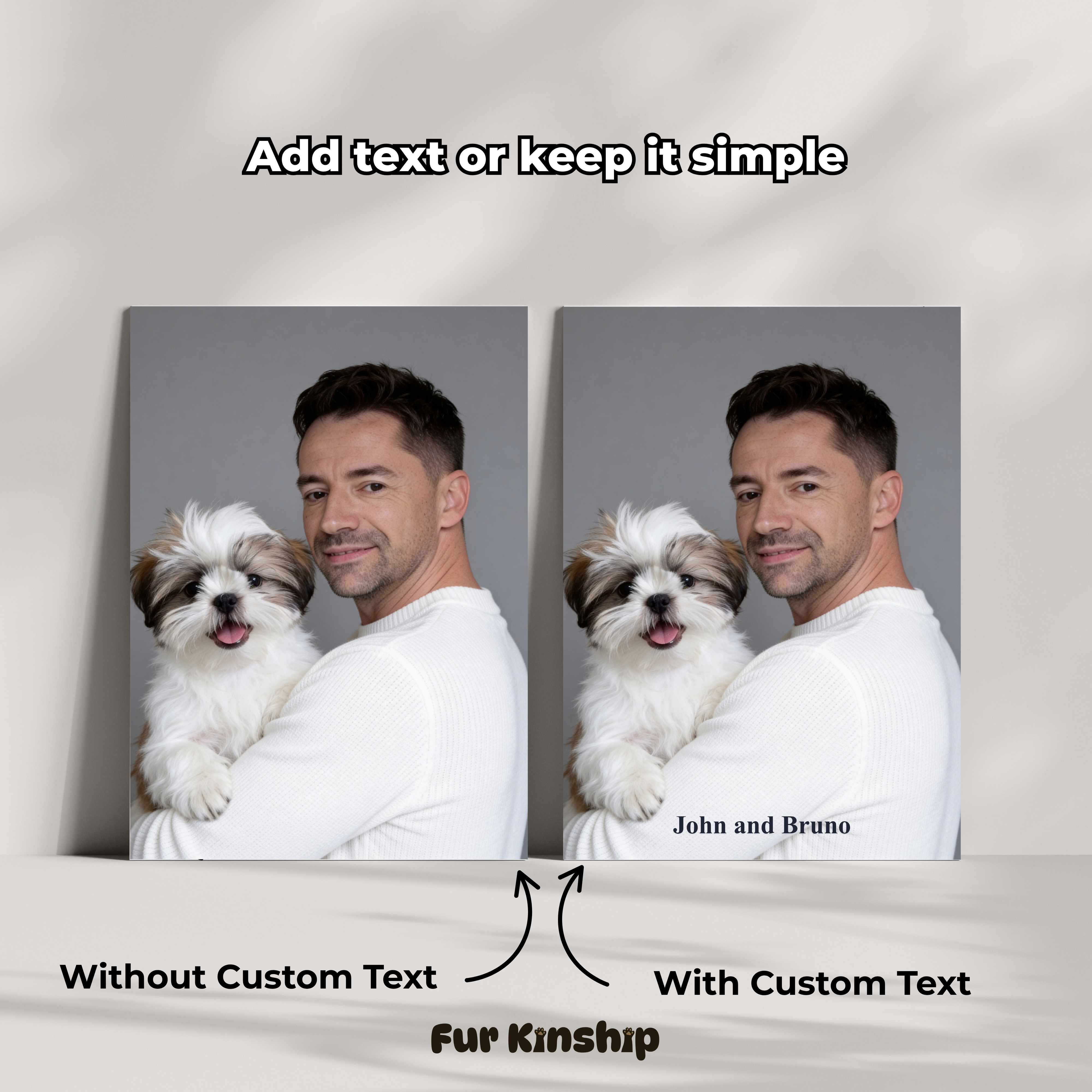 Fur Kinship Custom Pet & Owner Portrait from Photo, Personalized Dog & Cat Portrait Poster Print Wall Art for Pet Lovers (Gentle Gray Background) (Frame Not Included)