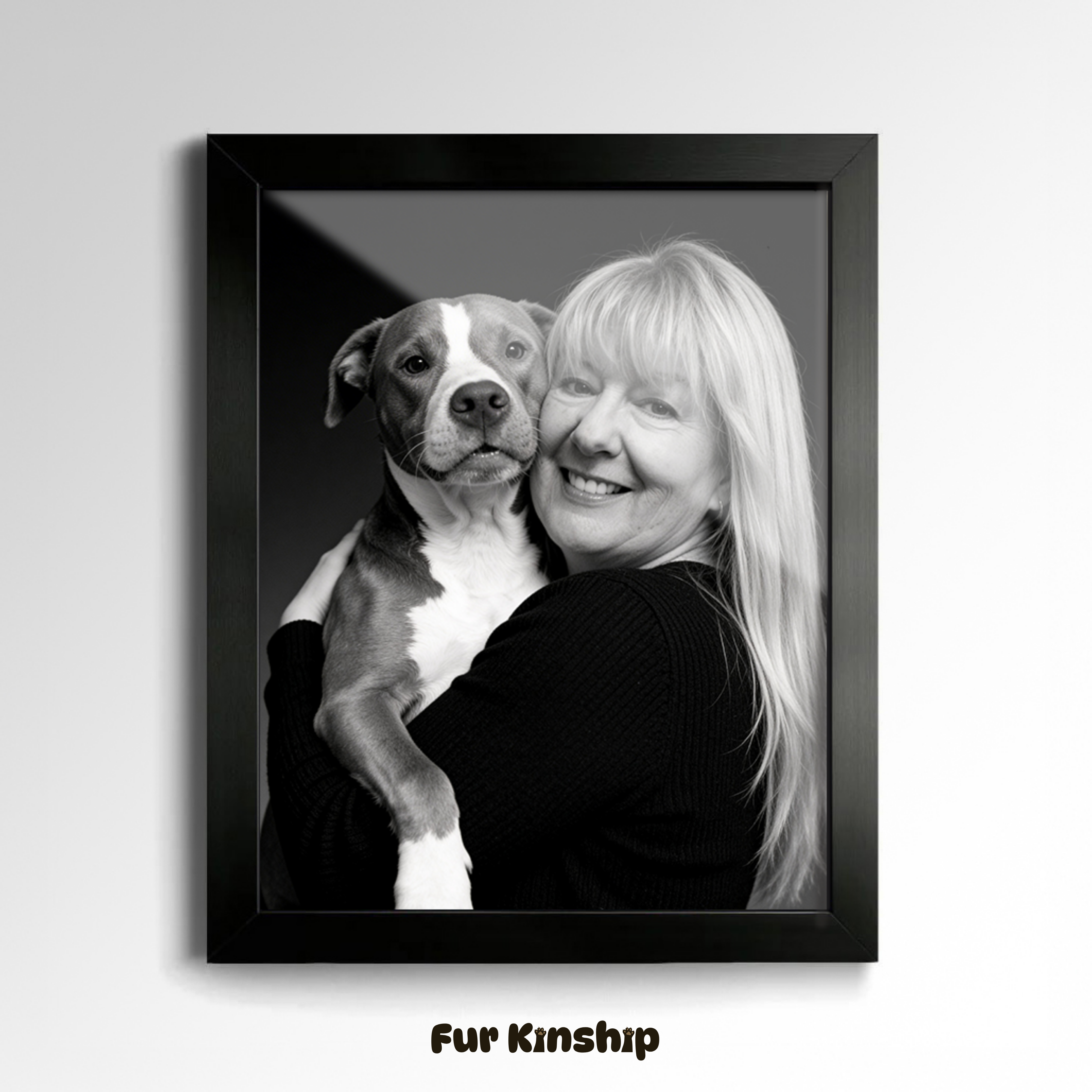 Fur Kinship Custom Black & White Pet & Owner Portrait from Photo, Personalized Dog & Cat Portrait Poster Print Wall Art (Vintage Classic Style) (Frame Not Included)