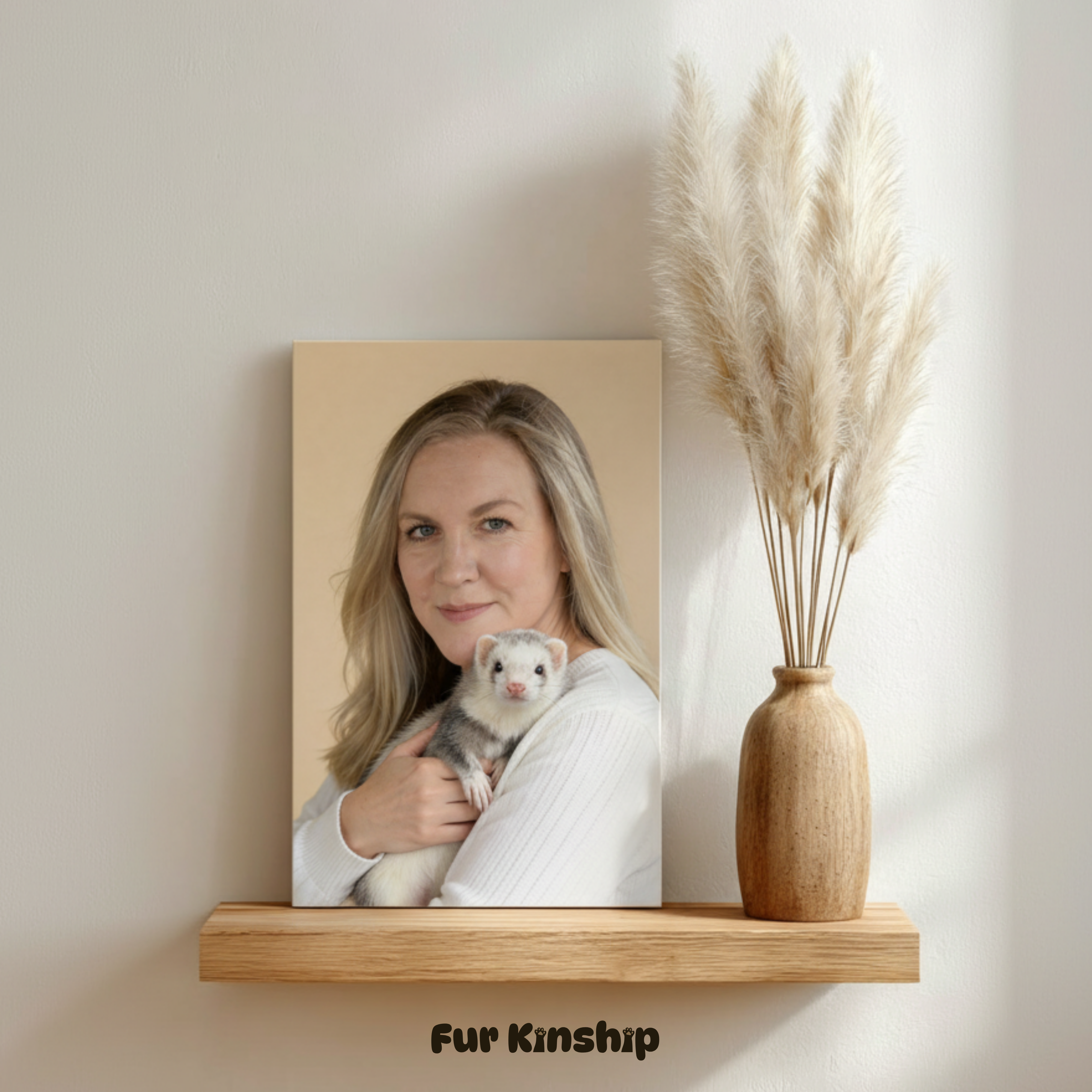 Fur Kinship Custom Pet & Owner Portrait from Photo, Personalized Dog & Cat Portrait Poster Print Wall Art for Pet Lovers (Soft Cream Background) (Frame Not Included)