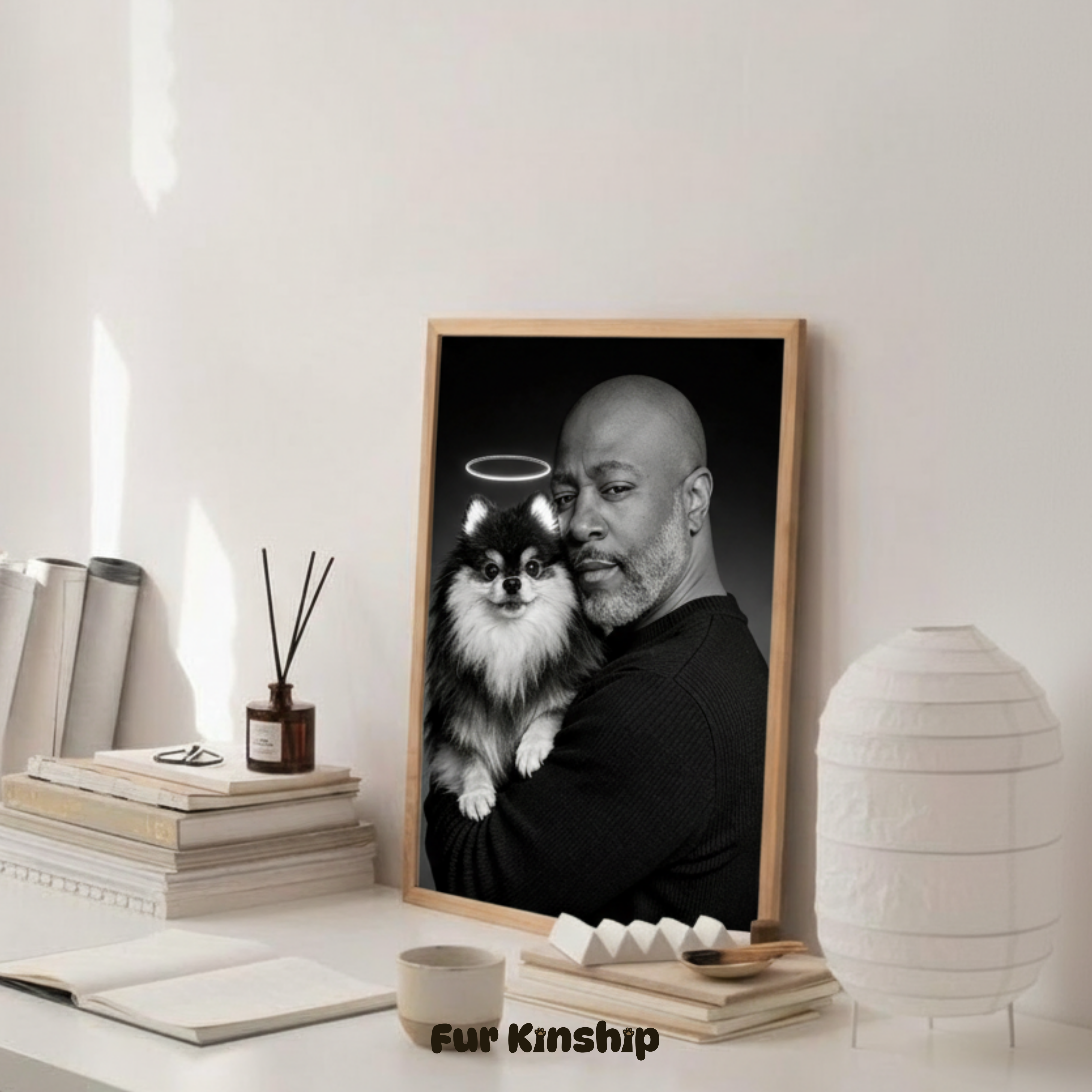 Fur Kinship Custom Black & White Pet & Owner Portrait from Photo, Personalized Dog & Cat Portrait Poster Print Wall Art (Vintage Classic Style) (Frame Not Included)