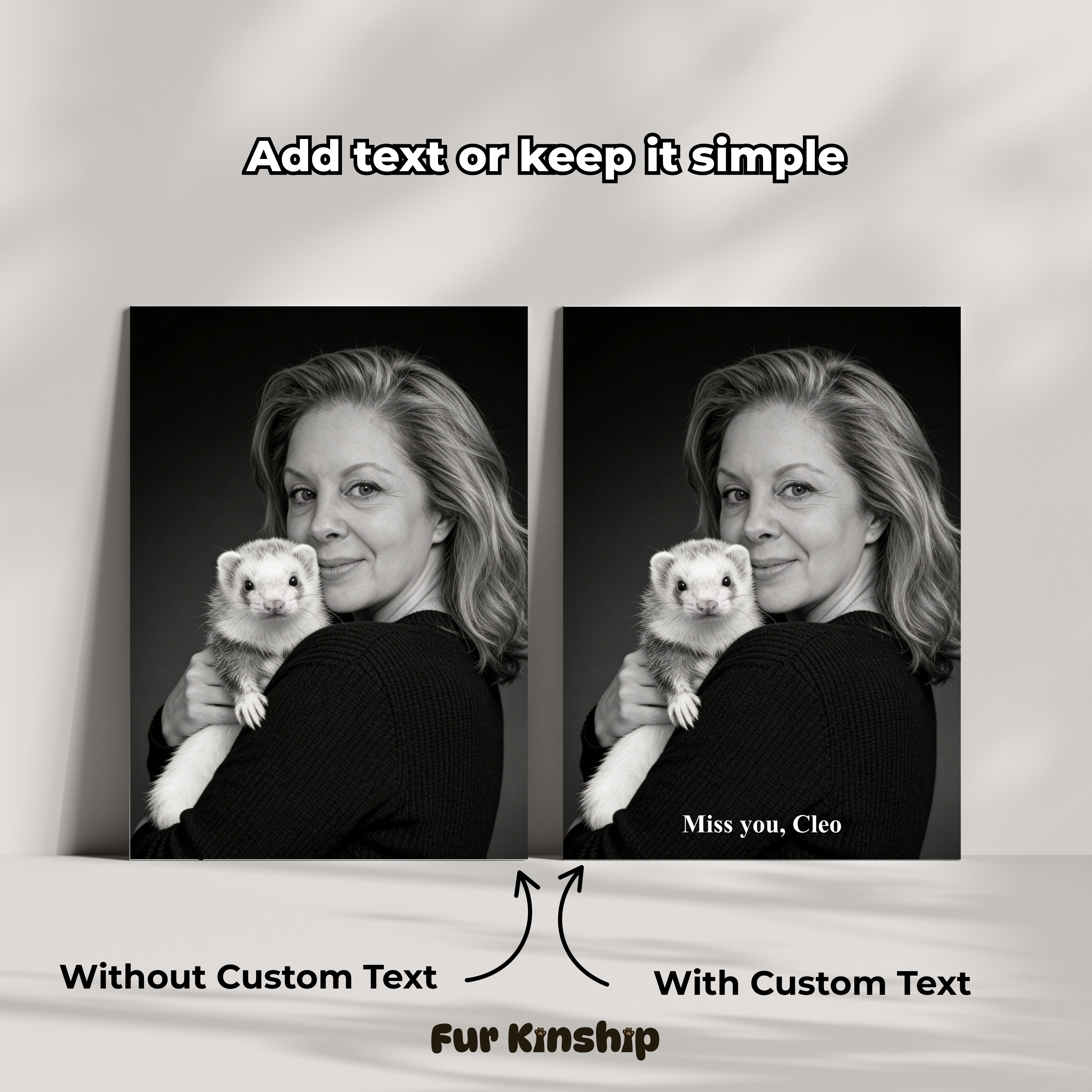 Fur Kinship Custom Black & White Pet & Owner Portrait from Photo, Personalized Dog & Cat Portrait Poster Print Wall Art (Vintage Classic Style) (Frame Not Included)