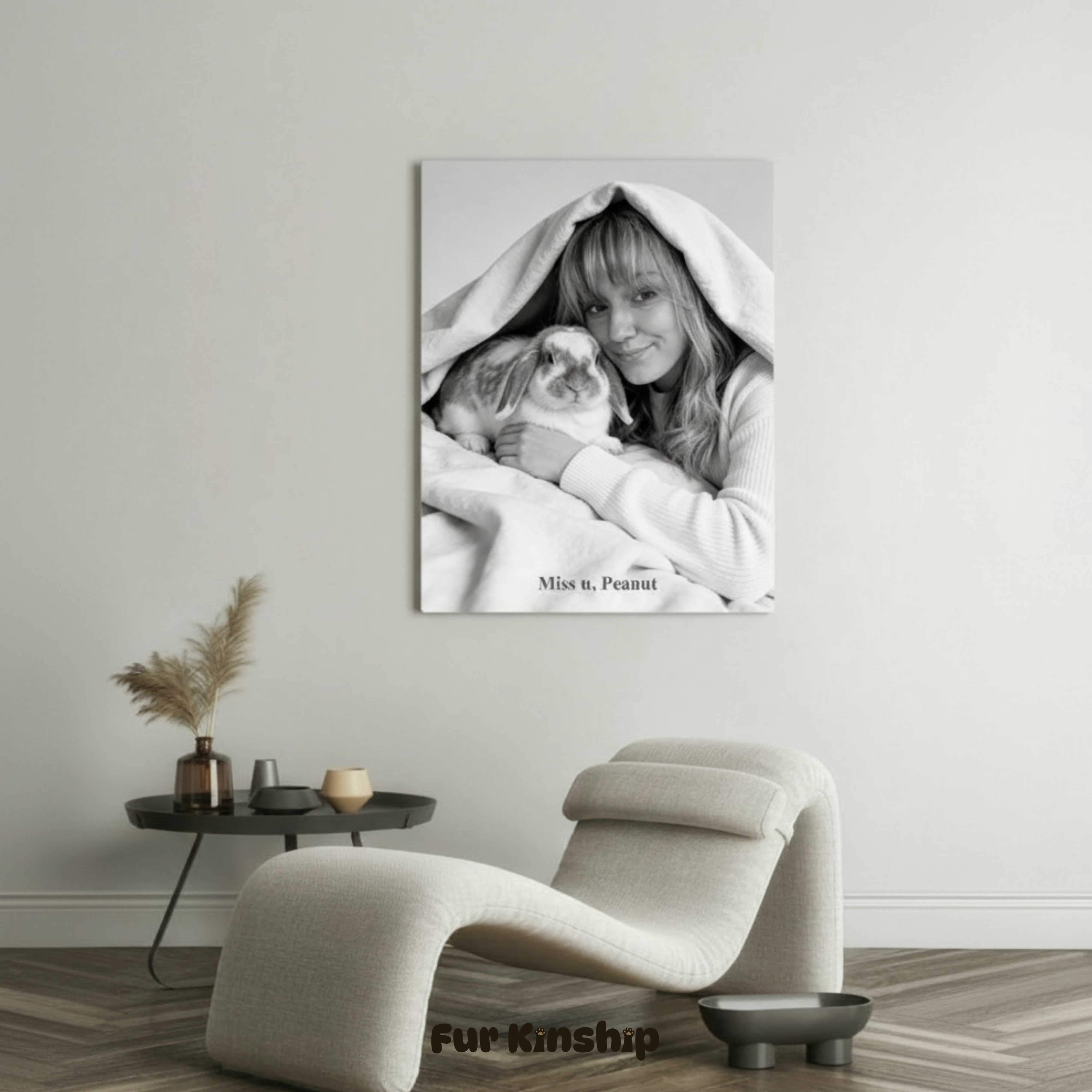 Fur Kinship Custom Black & White Pet & Owner Portrait from Photo, Personalized Dog & Cat Portrait Poster Print Wall Art (Cozy Comfort Style) (Frame Not Included)