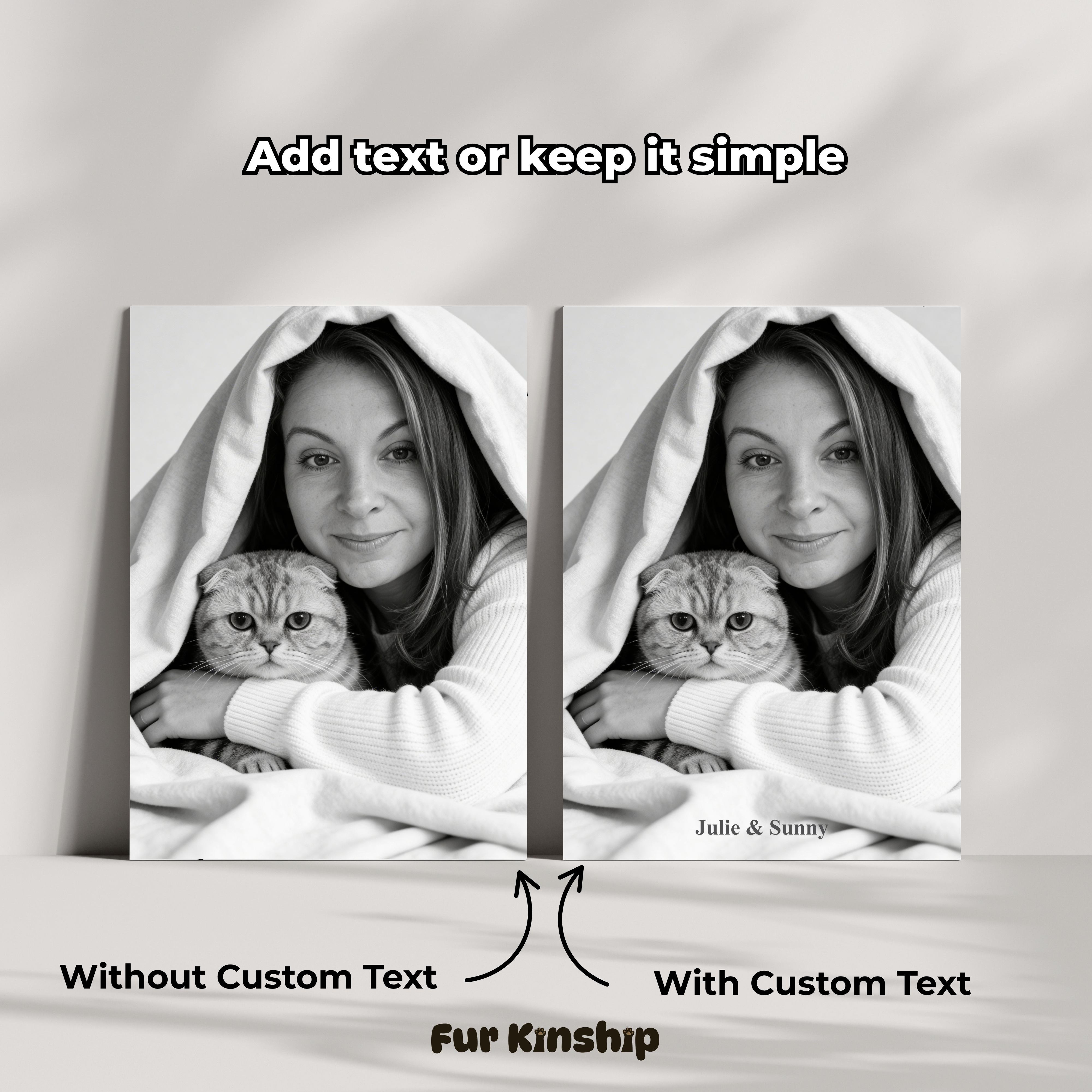 Fur Kinship Custom Black & White Pet & Owner Portrait from Photo, Personalized Dog & Cat Portrait Poster Print Wall Art (Cozy Comfort Style) (Frame Not Included)