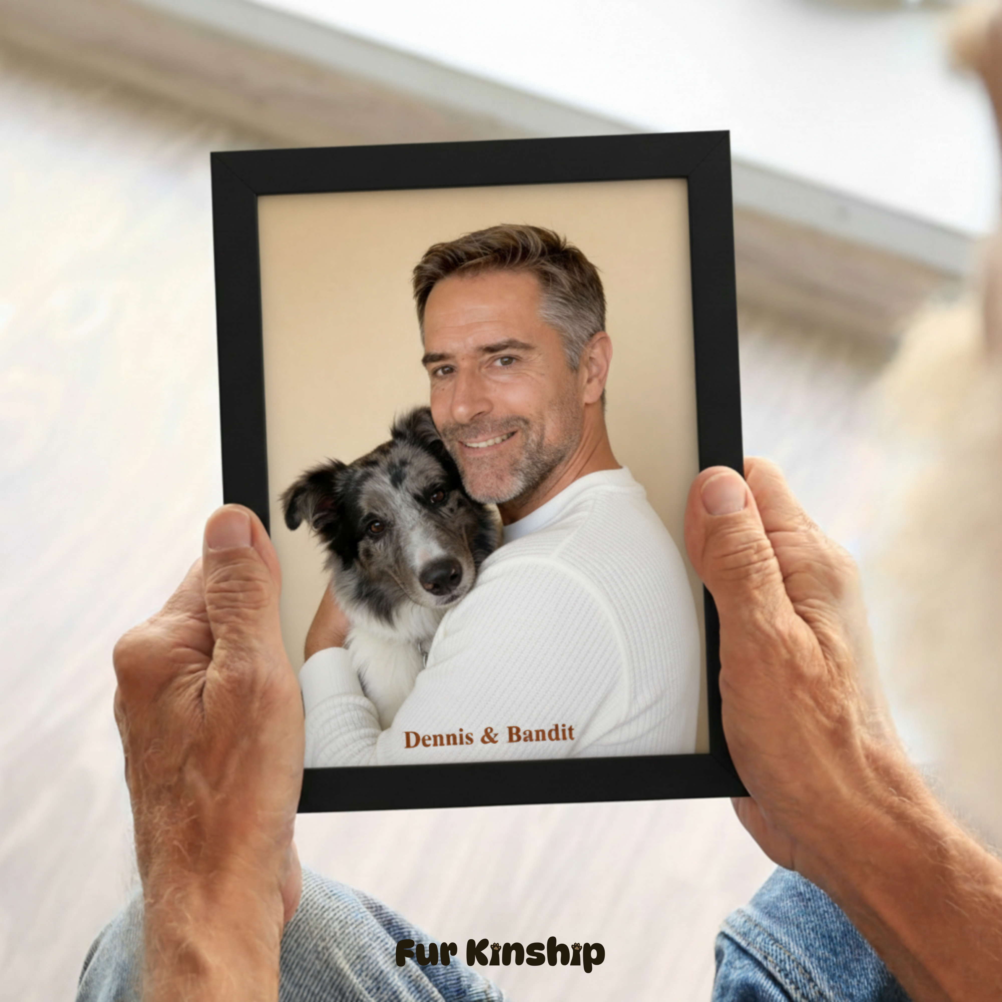 Fur Kinship Custom Pet & Owner Portrait from Photo, Personalized Dog & Cat Portrait Poster Print Wall Art for Pet Lovers (Soft Cream Background) (Frame Not Included)