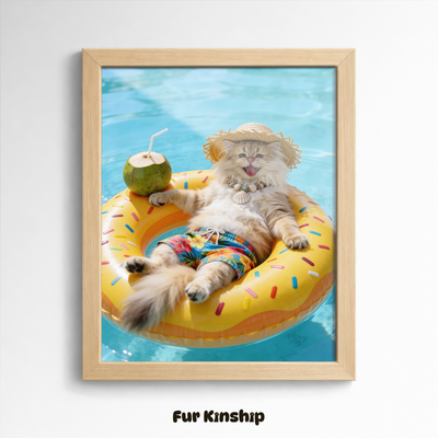 Fur Kinship Custom Summer Pet Portrait from Photo, Personalized Dog & Cat Portrait Poster Print Wall Art for Pet Lovers (Yellow Donut) (Frame Not Included)