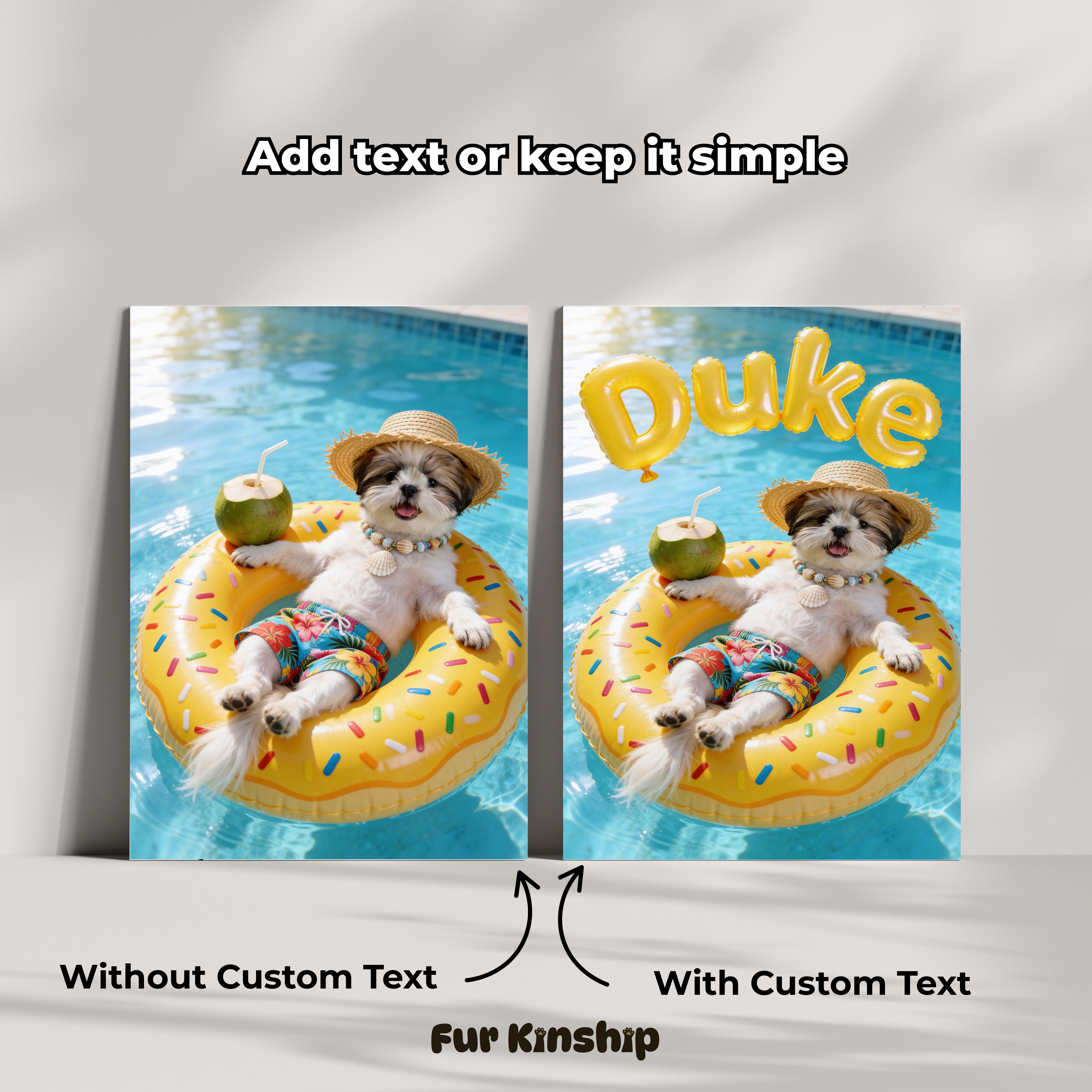 Fur Kinship Custom Summer Pet Portrait from Photo, Personalized Dog & Cat Portrait Poster Print Wall Art for Pet Lovers (Yellow Donut) (Frame Not Included)