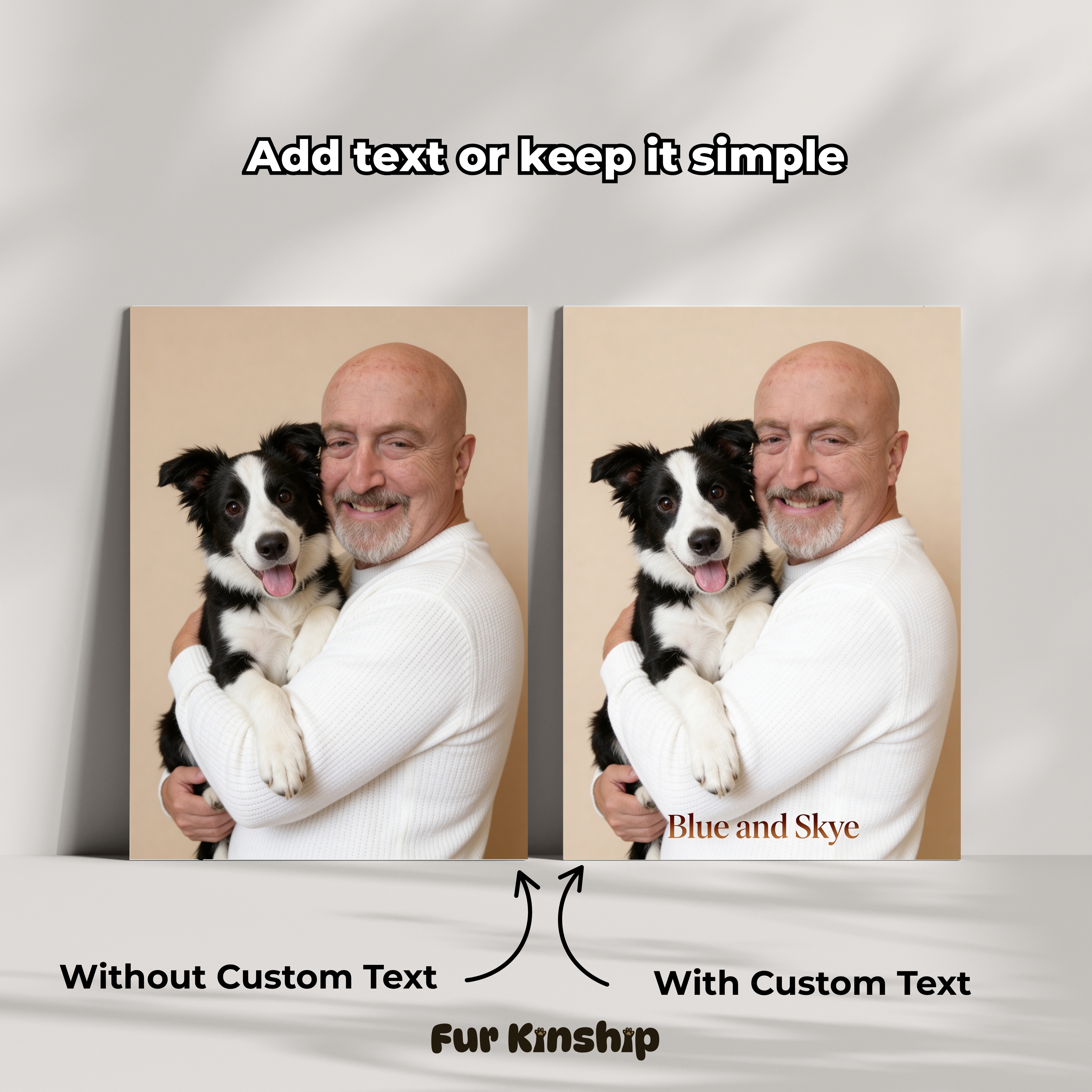 Fur Kinship Custom Pet & Owner Portrait from Photo, Personalized Dog & Cat Portrait Poster Print Wall Art for Pet Lovers (Soft Cream Background) (Frame Not Included)