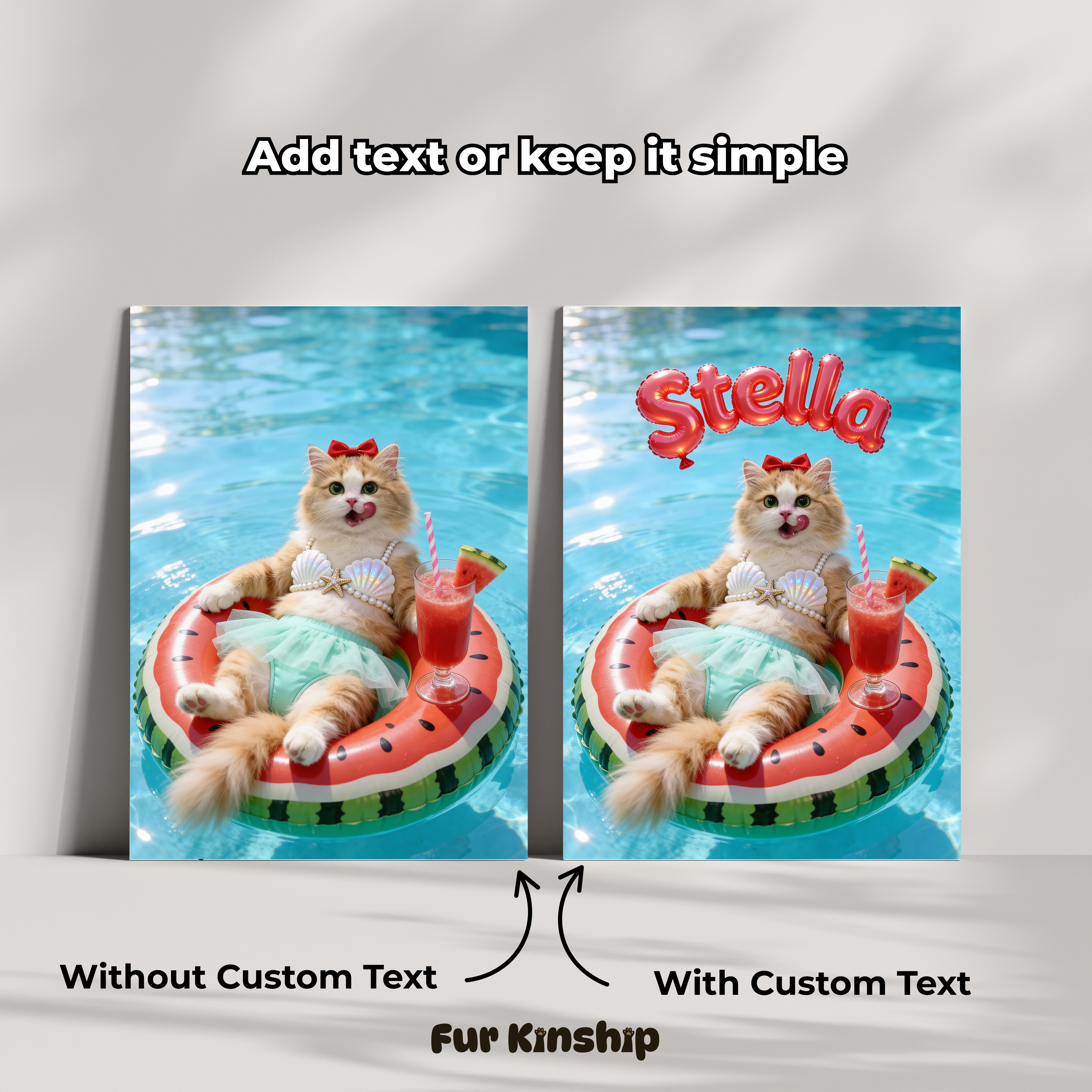 Fur Kinship Custom Summer Pet Portrait from Photo, Personalized Dog & Cat Portrait Poster Print Wall Art for Pet Lovers (Red Watermelon) (Frame Not Included)