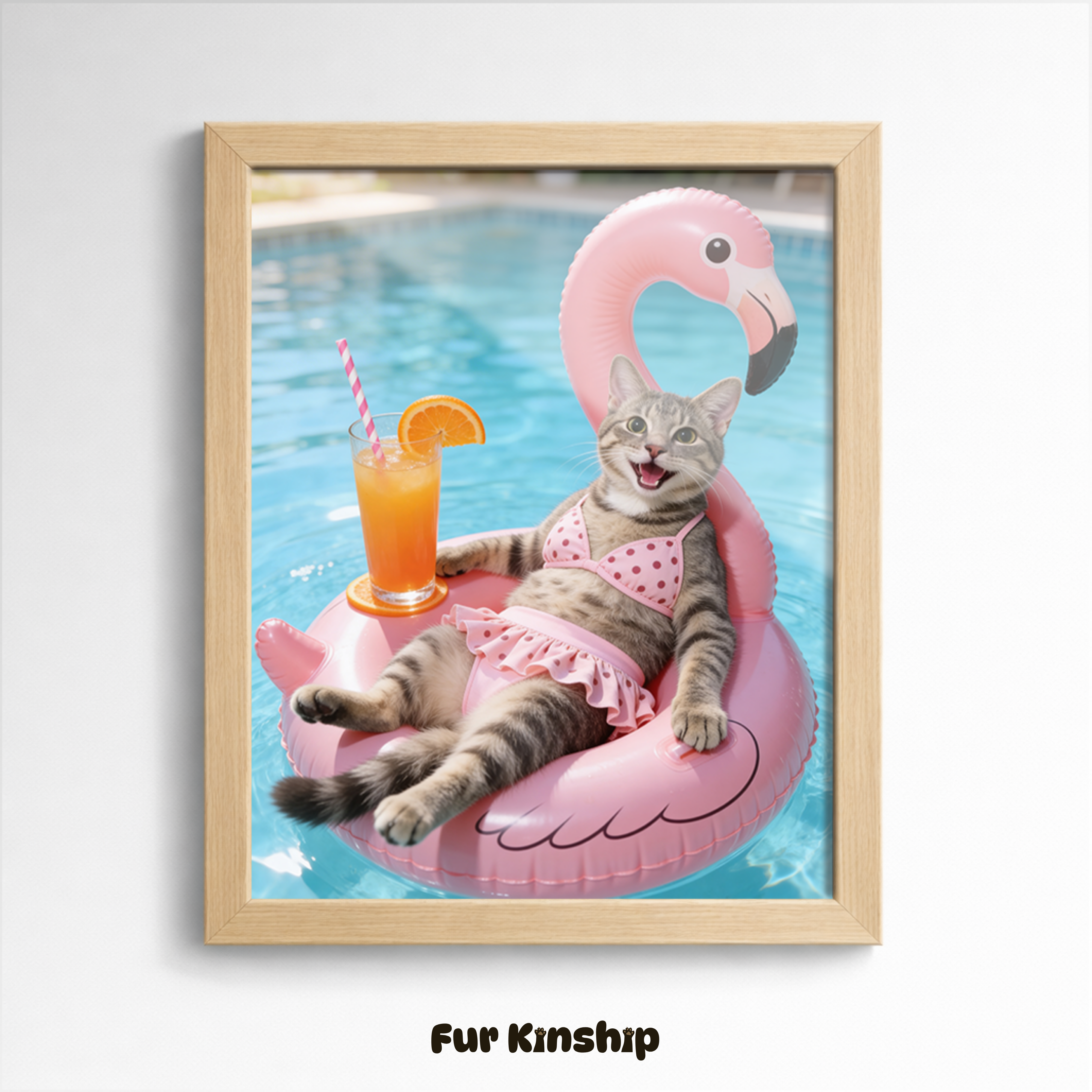 Fur Kinship Custom Summer Pet Portrait from Photo, Personalized Dog & Cat Portrait Poster Print Wall Art for Pet Lovers (Pink Flamingo) (Frame Not Included)