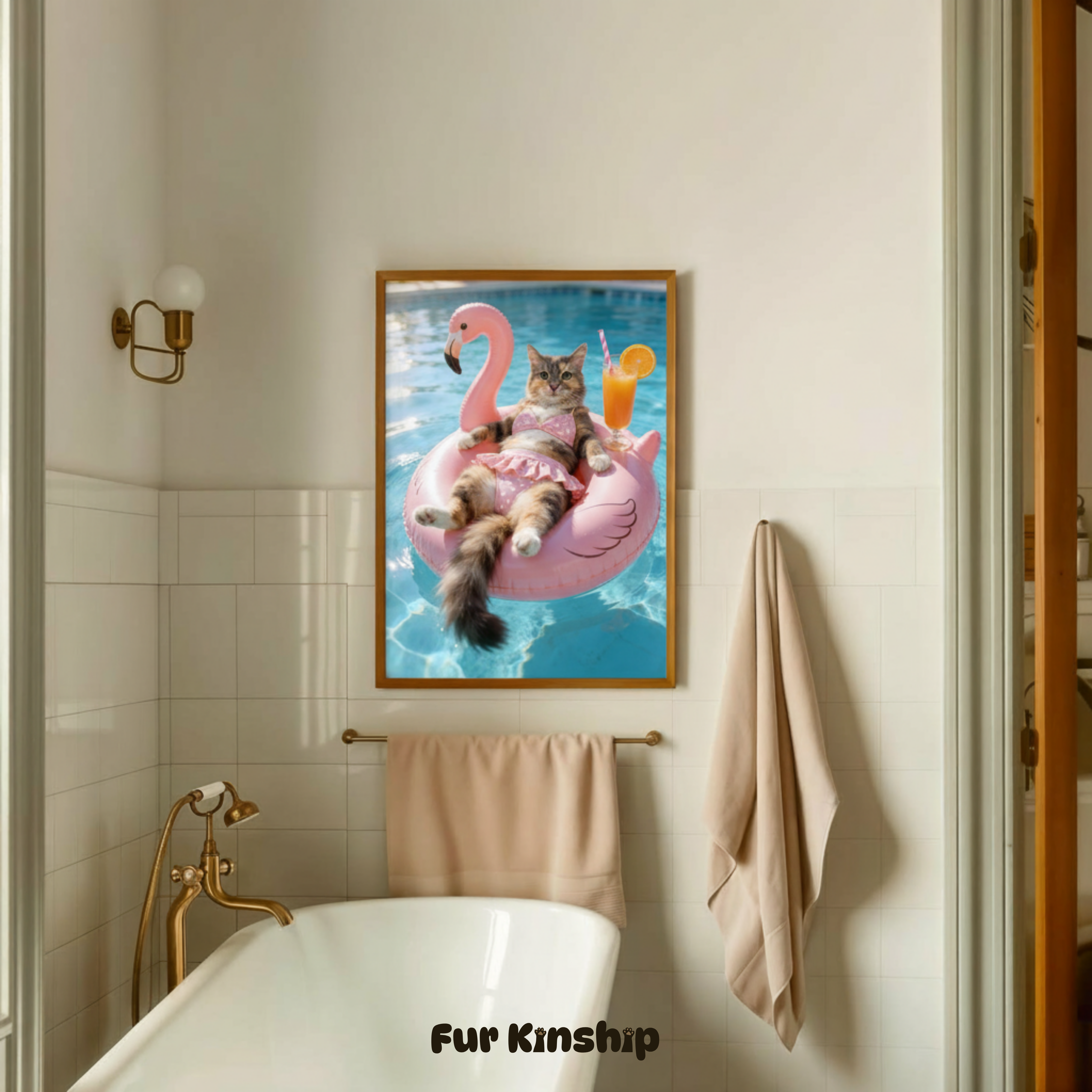 Fur Kinship Custom Summer Pet Portrait from Photo, Personalized Dog & Cat Portrait Poster Print Wall Art for Pet Lovers (Pink Flamingo) (Frame Not Included)