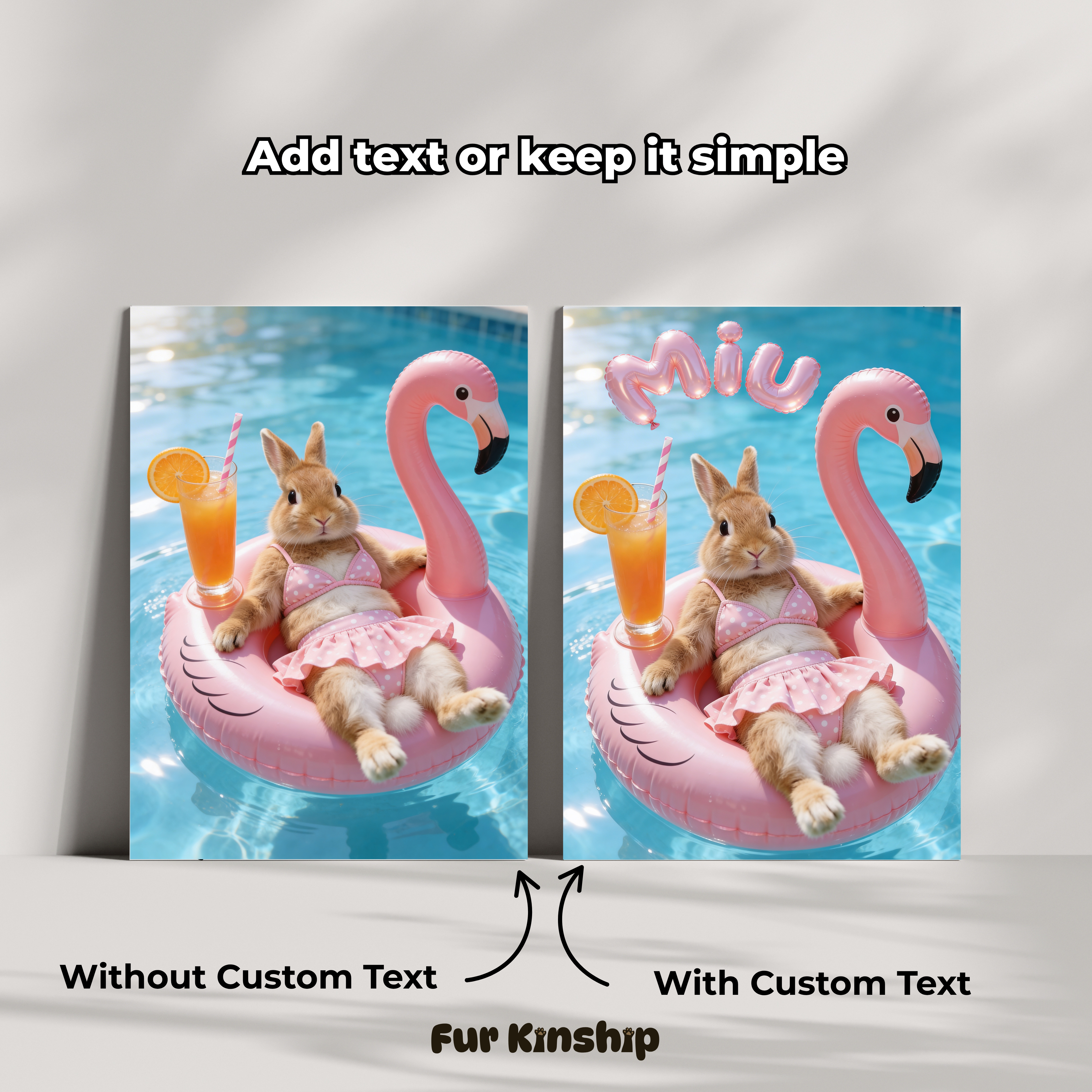 Fur Kinship Custom Summer Pet Portrait from Photo, Personalized Dog & Cat Portrait Poster Print Wall Art for Pet Lovers (Pink Flamingo) (Frame Not Included)