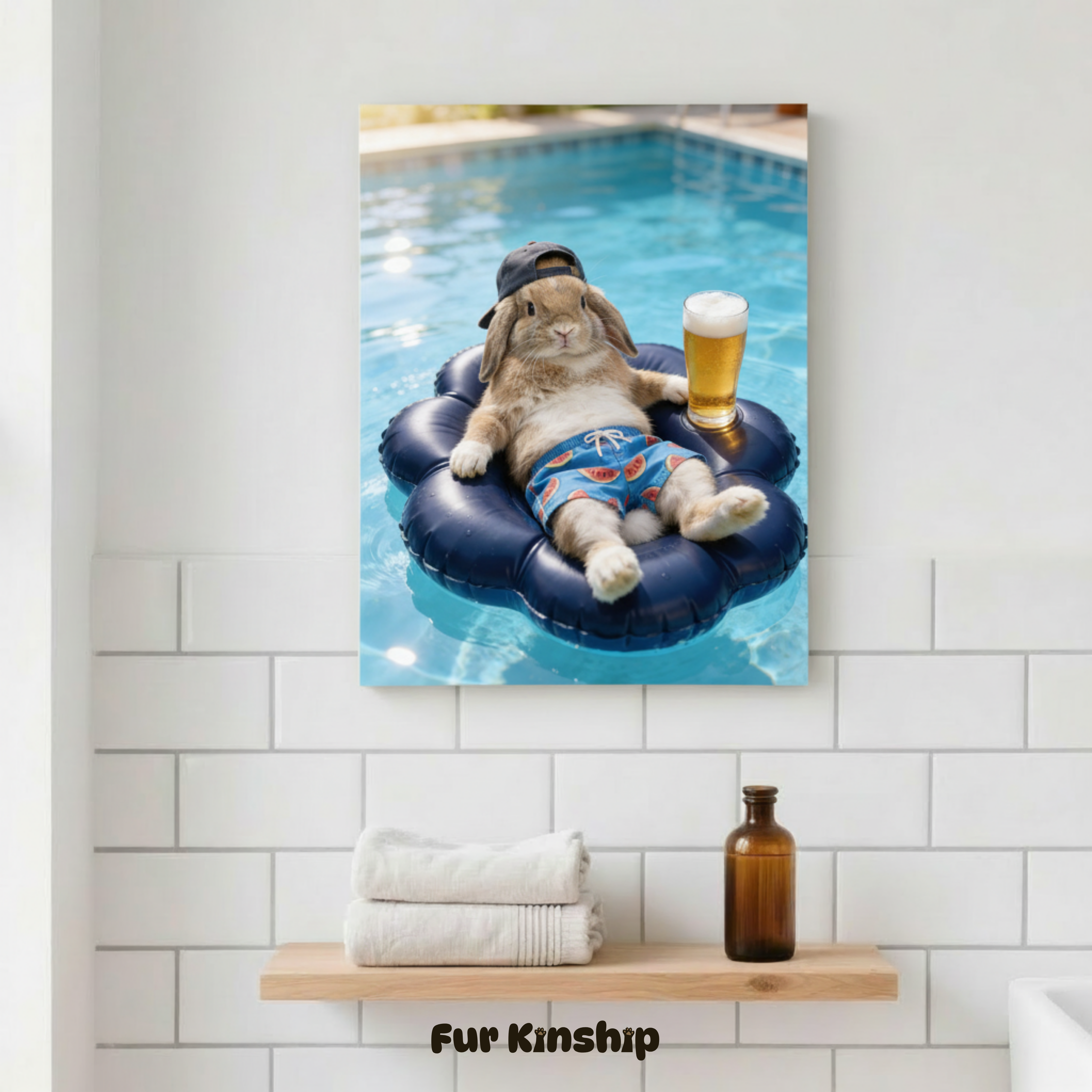 Fur Kinship Custom Summer Pet Portrait from Photo, Personalized Dog & Cat Portrait Poster Print Wall Art for Pet Lovers (Blue Float) (Frame Not Included)