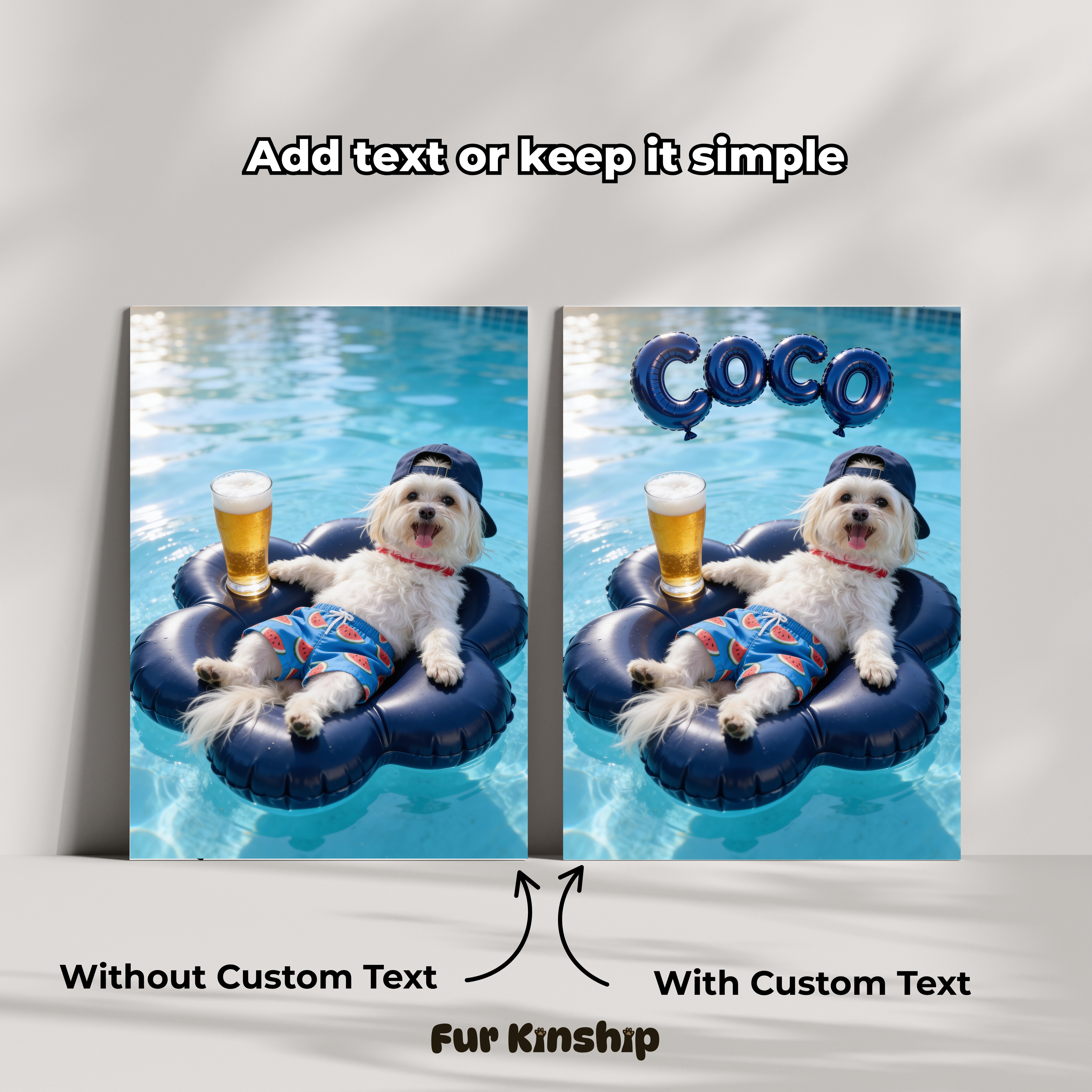 Fur Kinship Custom Summer Pet Portrait from Photo, Personalized Dog & Cat Portrait Poster Print Wall Art for Pet Lovers (Blue Float) (Frame Not Included)